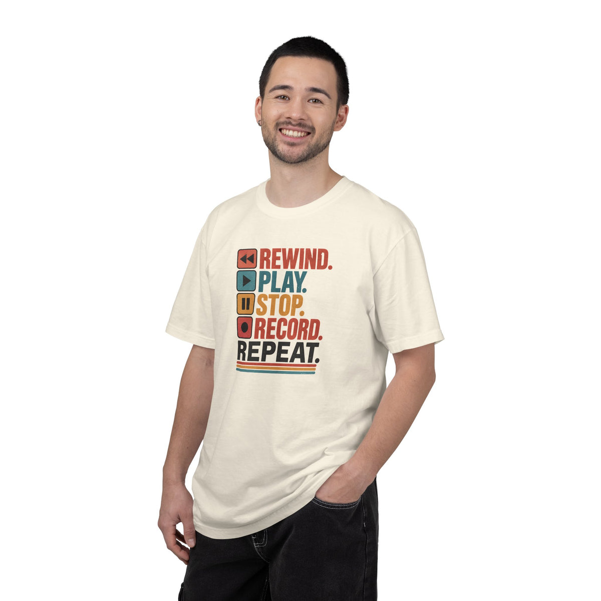 Rewind Play Stop Record Repeat Graphic Retro T-Shirt