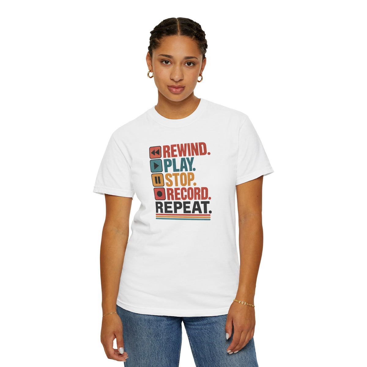 Rewind Play Stop Record Repeat Graphic Retro T-Shirt