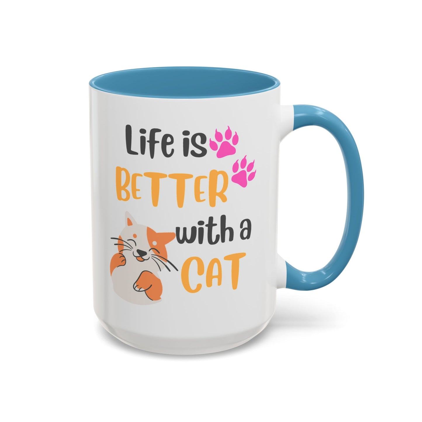 Cat Lover Coffee Mug — "Life Is Better With a Cat" Accent Ceramic Mug (15oz)