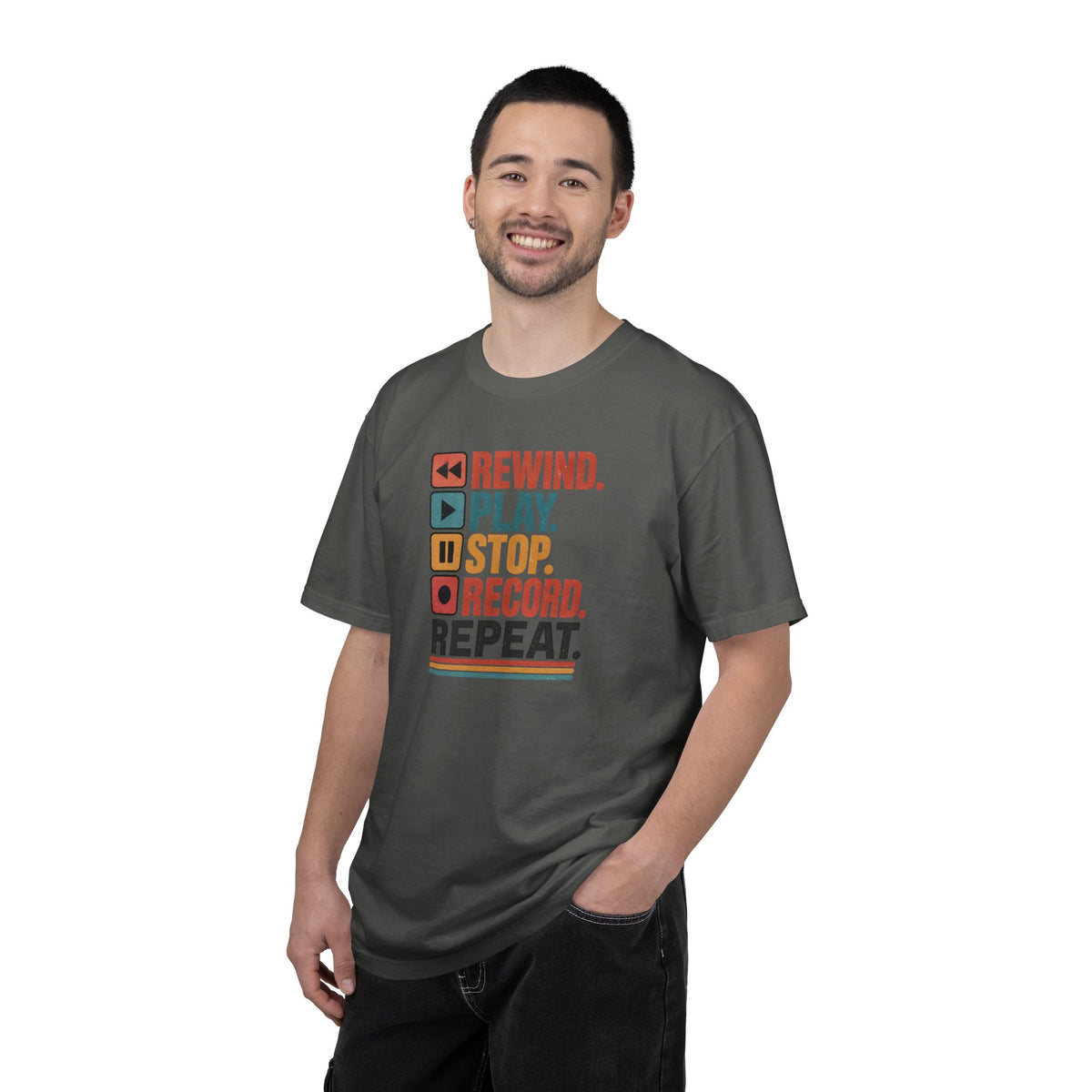Rewind Play Stop Record Repeat Graphic Retro T-Shirt