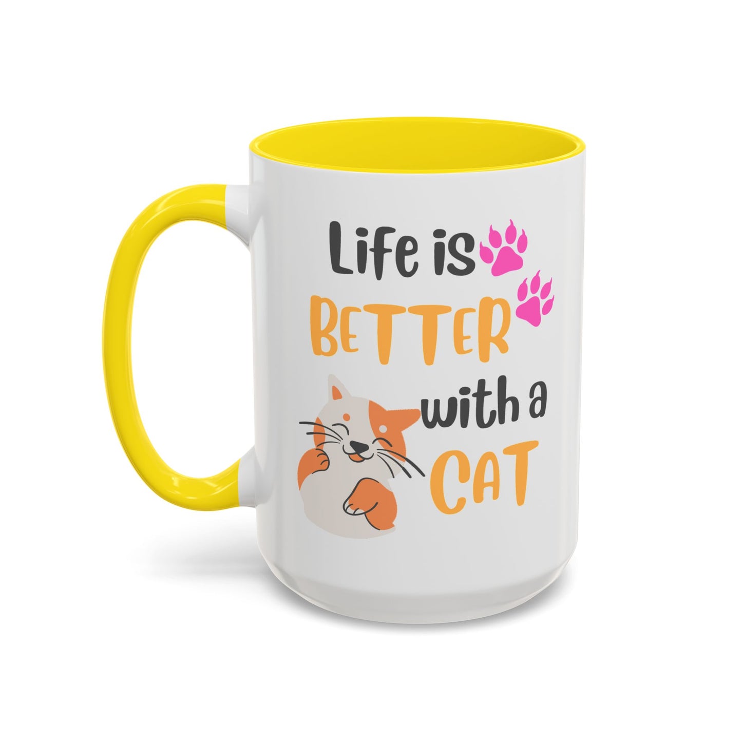 Cat Lover Coffee Mug — "Life Is Better With a Cat" Accent Ceramic Mug (15oz)