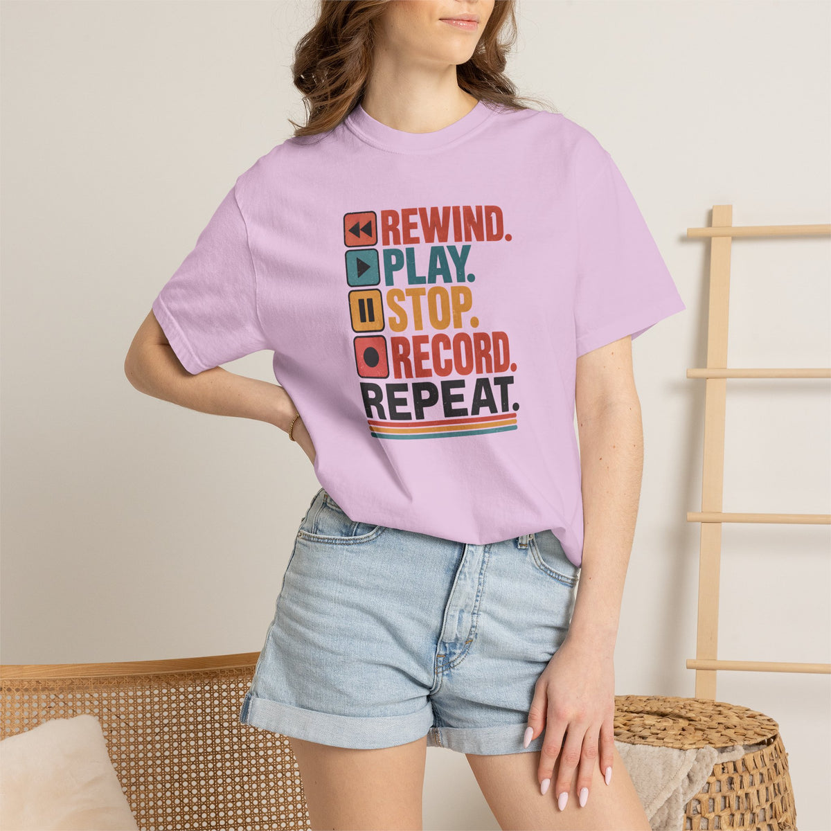 Rewind Play Stop Record Repeat Graphic Retro T-Shirt