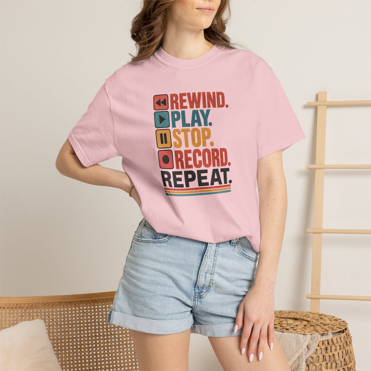 Rewind Play Stop Record Repeat Graphic Retro T-Shirt