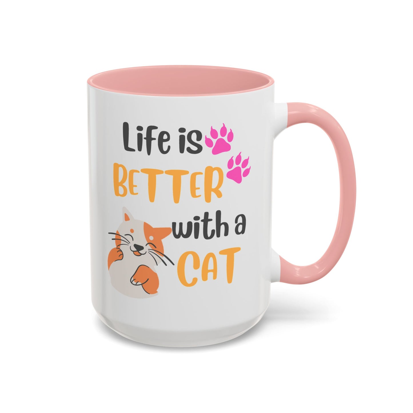 Cat Lover Coffee Mug — "Life Is Better With a Cat" Accent Ceramic Mug (15oz)