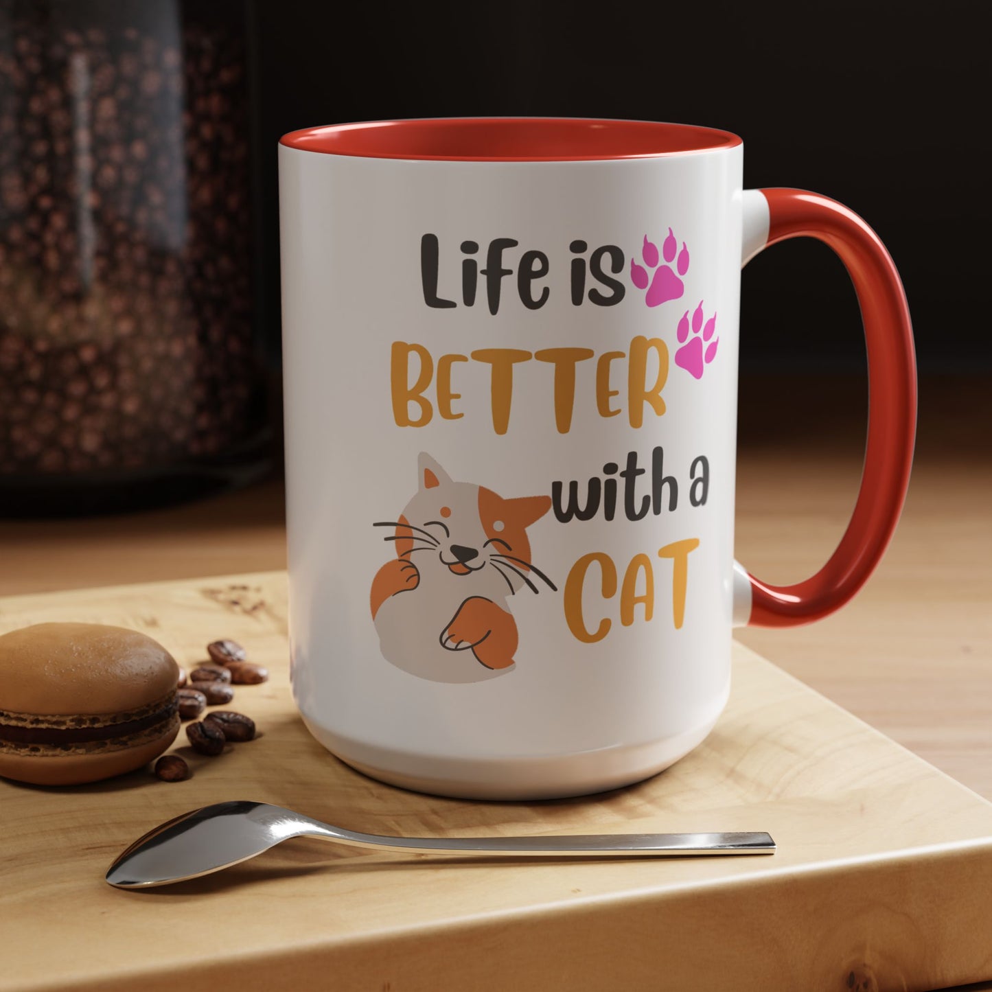 Cat Lover Coffee Mug — "Life Is Better With a Cat" Accent Ceramic Mug (15oz)