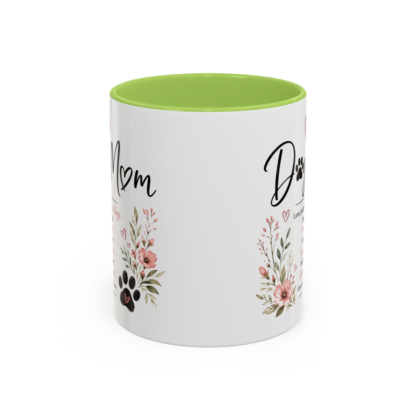 Dog Mom Floral Accent Coffee Mug — "Dog Mom" Paw Print Gift (11/15oz)