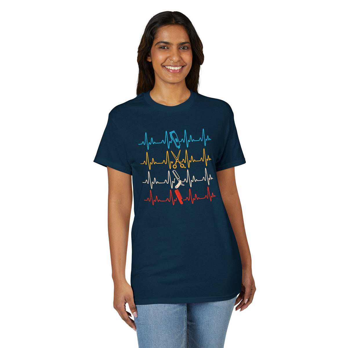 Colorful Heartbeat Barber Stylist Tools Scissors fun Tee T-Shirt