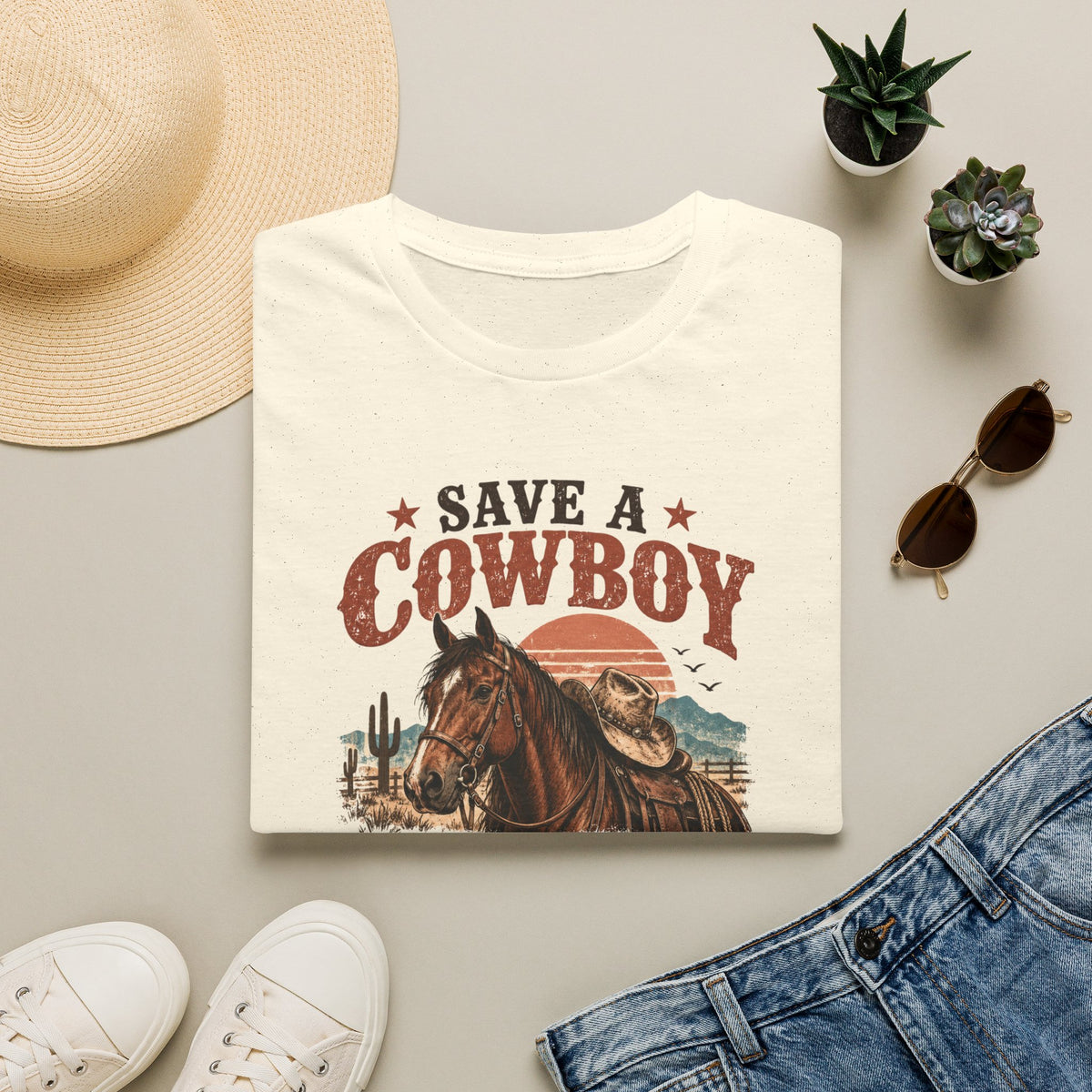 Save a Cowboy Ride a Horse T-Shirt — Western Horse Lover Graphic Tee