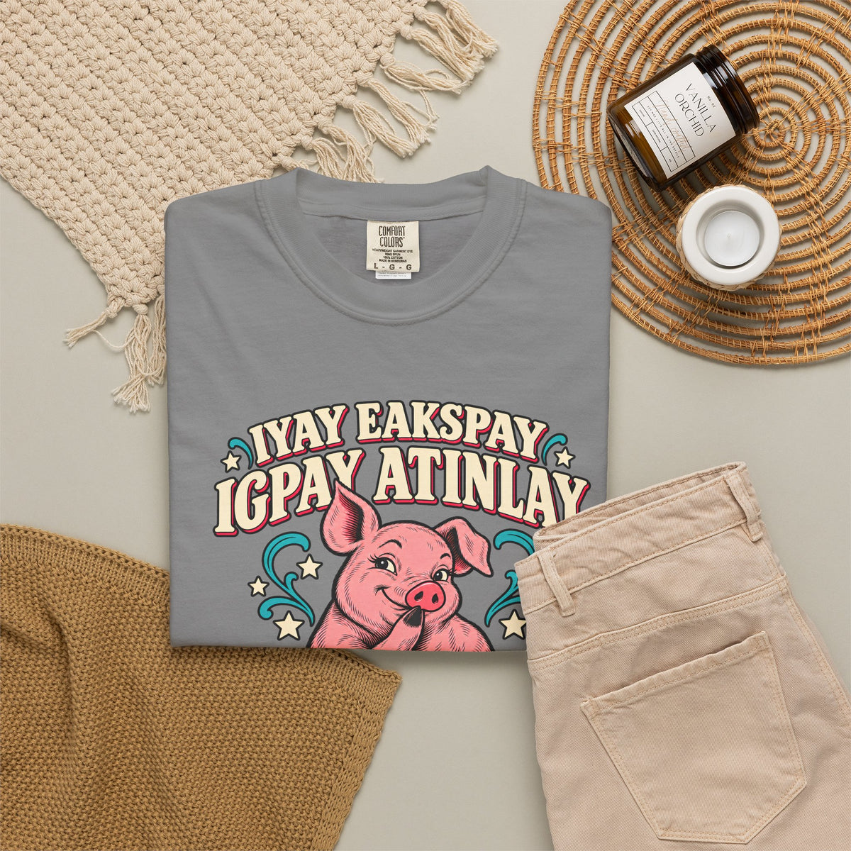 Fluent in Pig Latin Funny Retor 80's Pig Graphic T-Shirt Tee Shirt