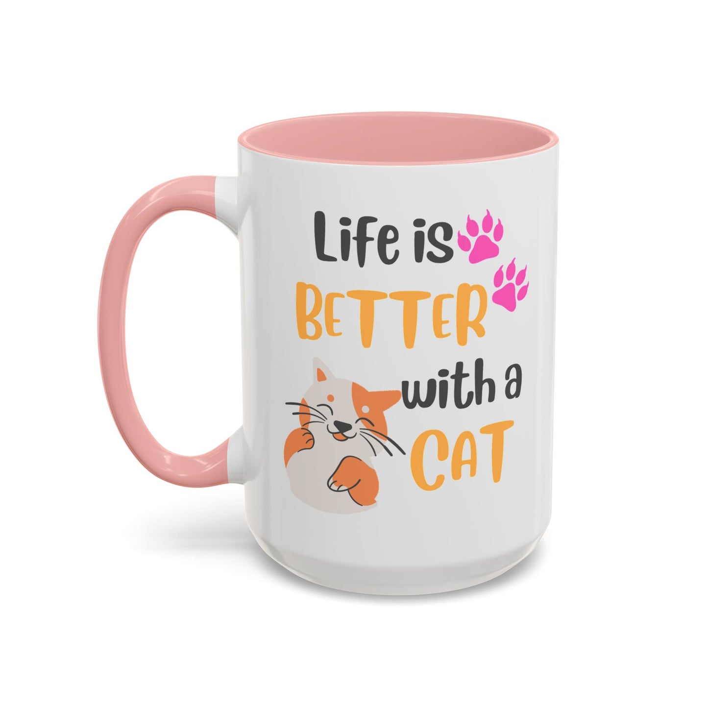 Cat Lover Coffee Mug — "Life Is Better With a Cat" Accent Ceramic Mug (15oz)