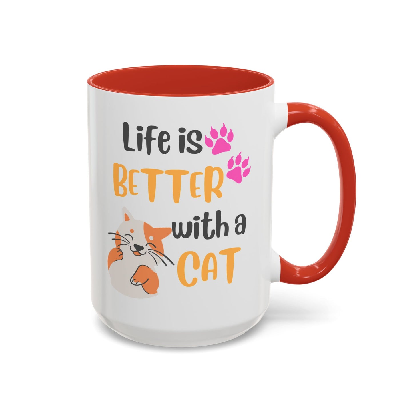 Cat Lover Coffee Mug — "Life Is Better With a Cat" Accent Ceramic Mug (15oz)