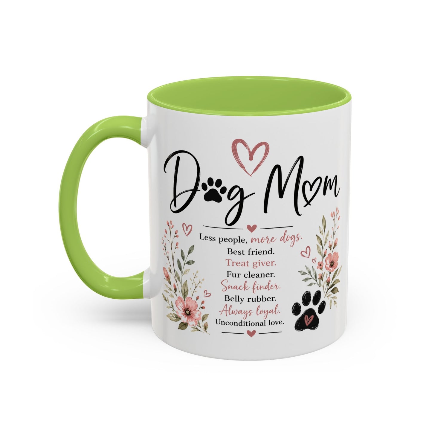 Dog Mom Floral Accent Coffee Mug — "Dog Mom" Paw Print Gift (11/15oz)