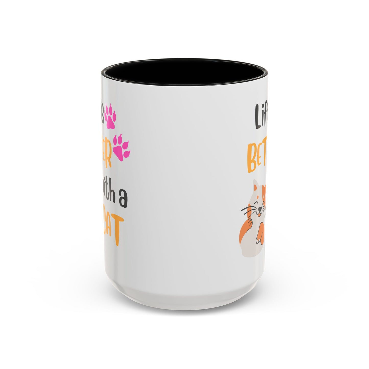 Cat Lover Coffee Mug — "Life Is Better With a Cat" Accent Ceramic Mug (15oz)