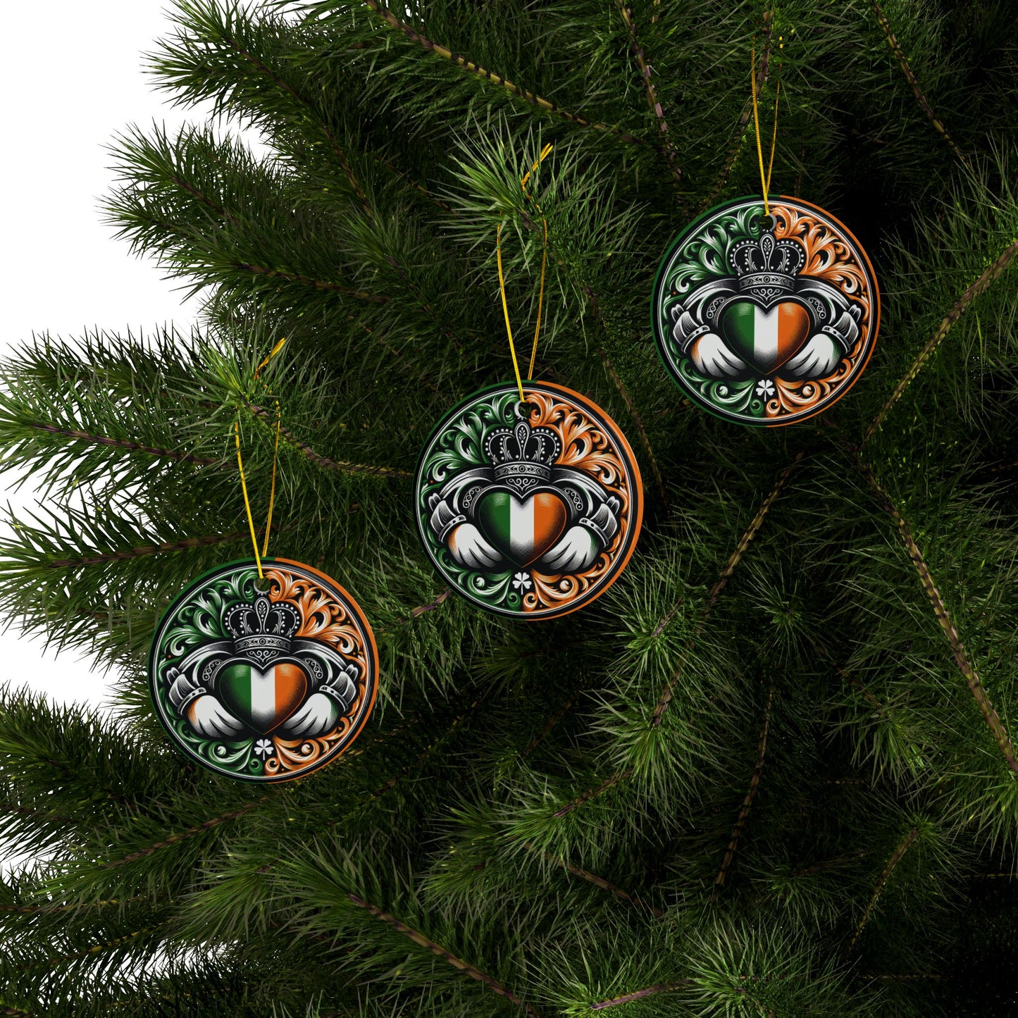 Irish Claddagh Ireland Heritage Ceramic Ornaments, 2-Side Print, (1pc, 3pcs, 5pcs, 10pcs)