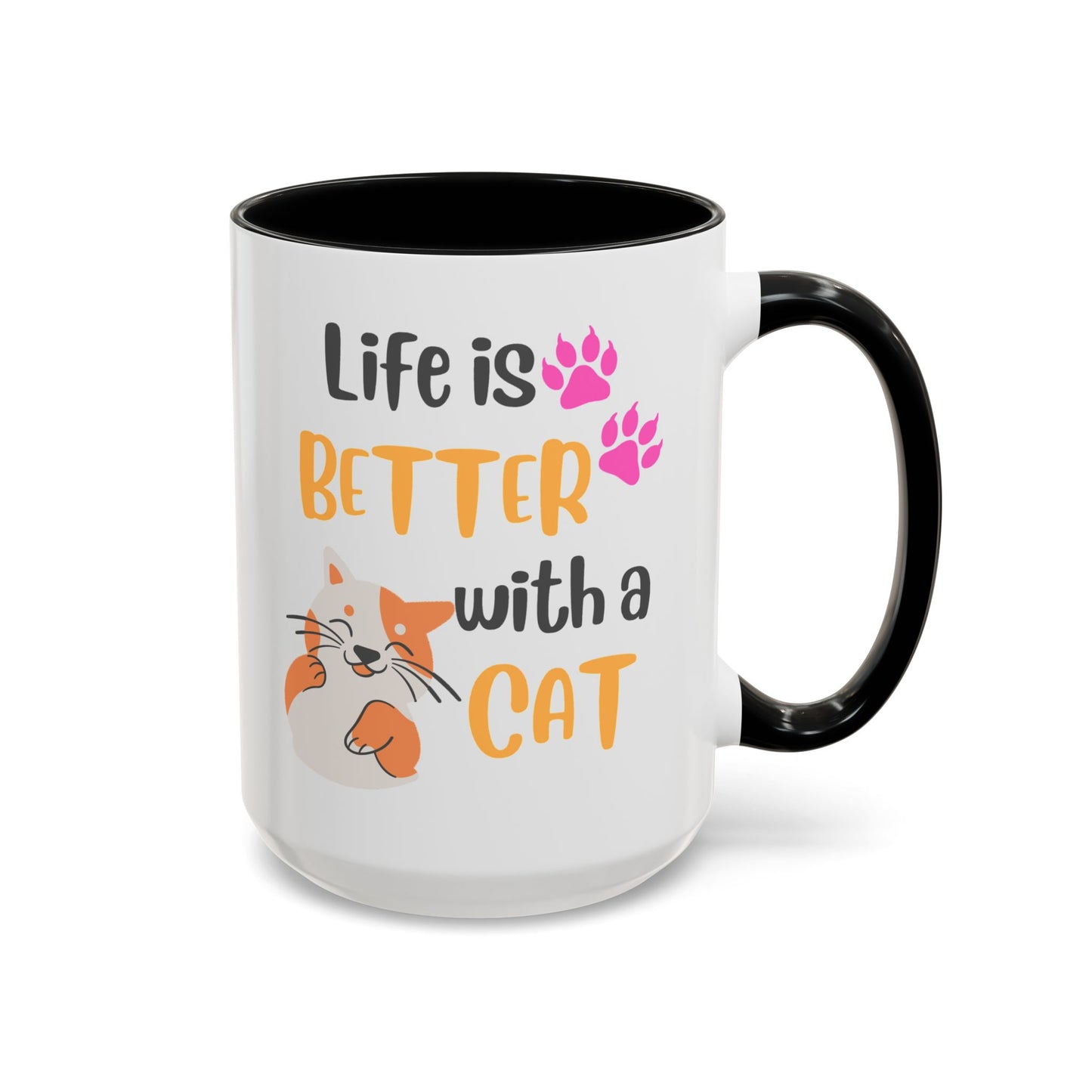 Cat Lover Coffee Mug — "Life Is Better With a Cat" Accent Ceramic Mug (15oz)