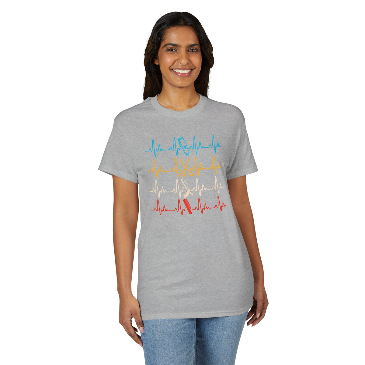 Colorful Heartbeat Barber Stylist Tools Scissors fun Tee T-Shirt