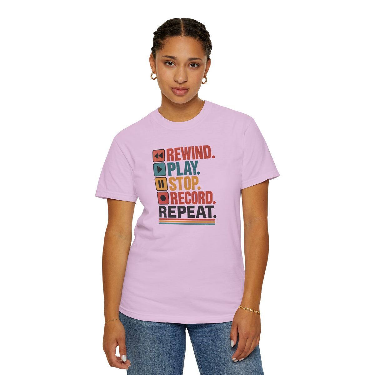 Rewind Play Stop Record Repeat Graphic Retro T-Shirt