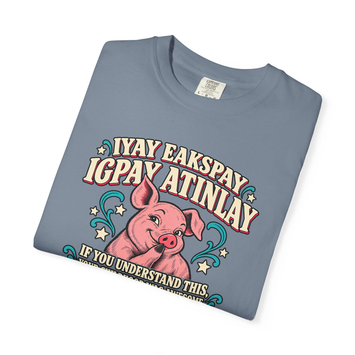 Fluent in Pig Latin Funny Retor 80's Pig Graphic T-Shirt Tee Shirt