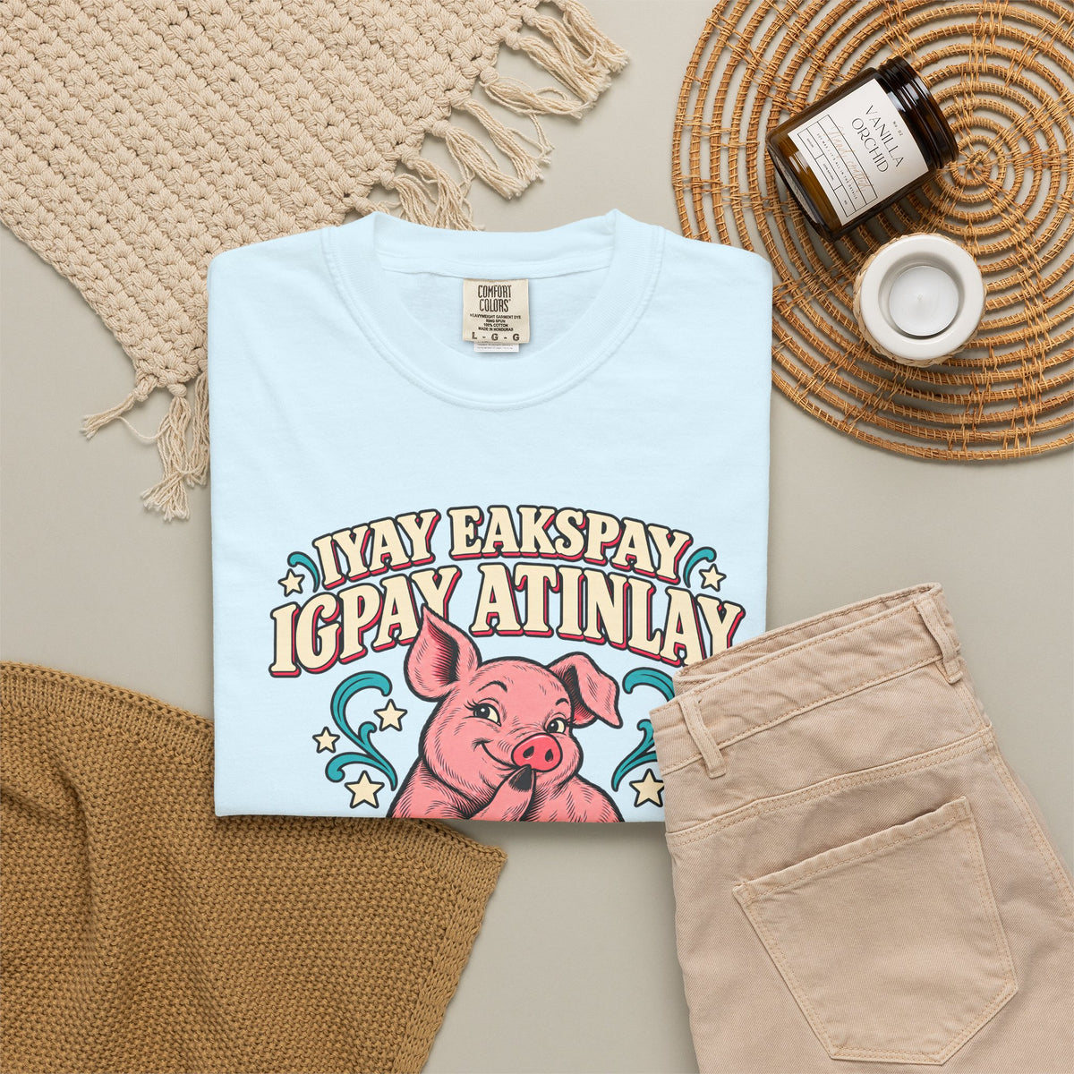 Fluent in Pig Latin Funny Retor 80's Pig Graphic T-Shirt Tee Shirt