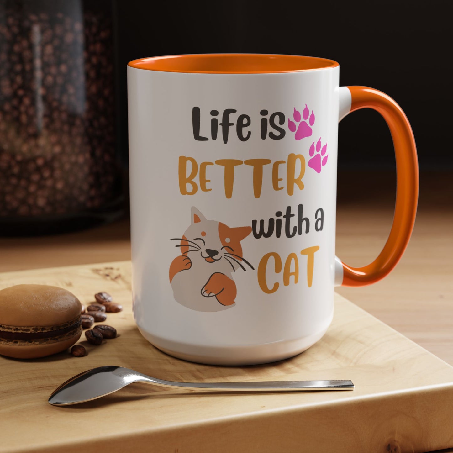 Cat Lover Coffee Mug — "Life Is Better With a Cat" Accent Ceramic Mug (15oz)