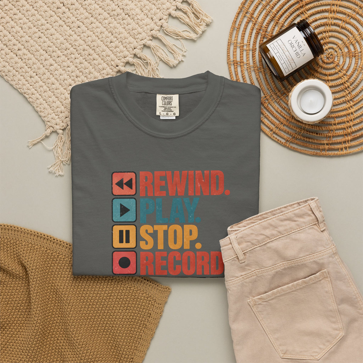 Rewind Play Stop Record Repeat Graphic Retro T-Shirt