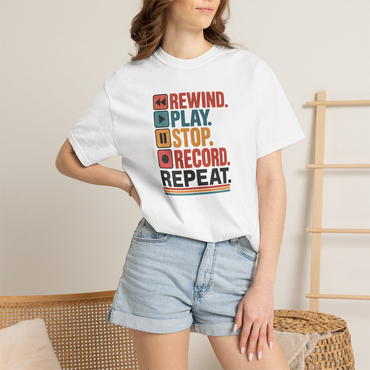 Rewind Play Stop Record Repeat Graphic Retro T-Shirt