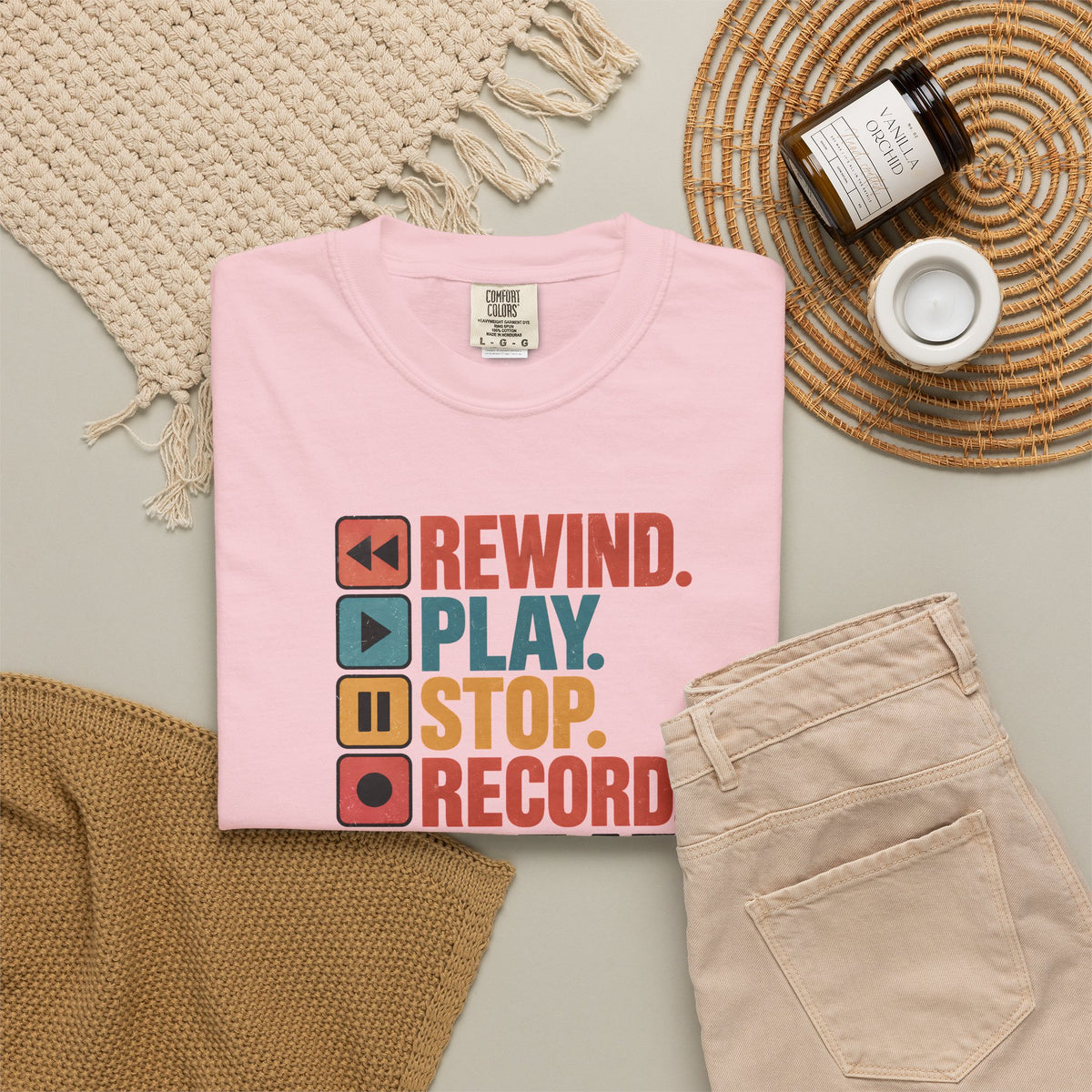 Rewind Play Stop Record Repeat Graphic Retro T-Shirt
