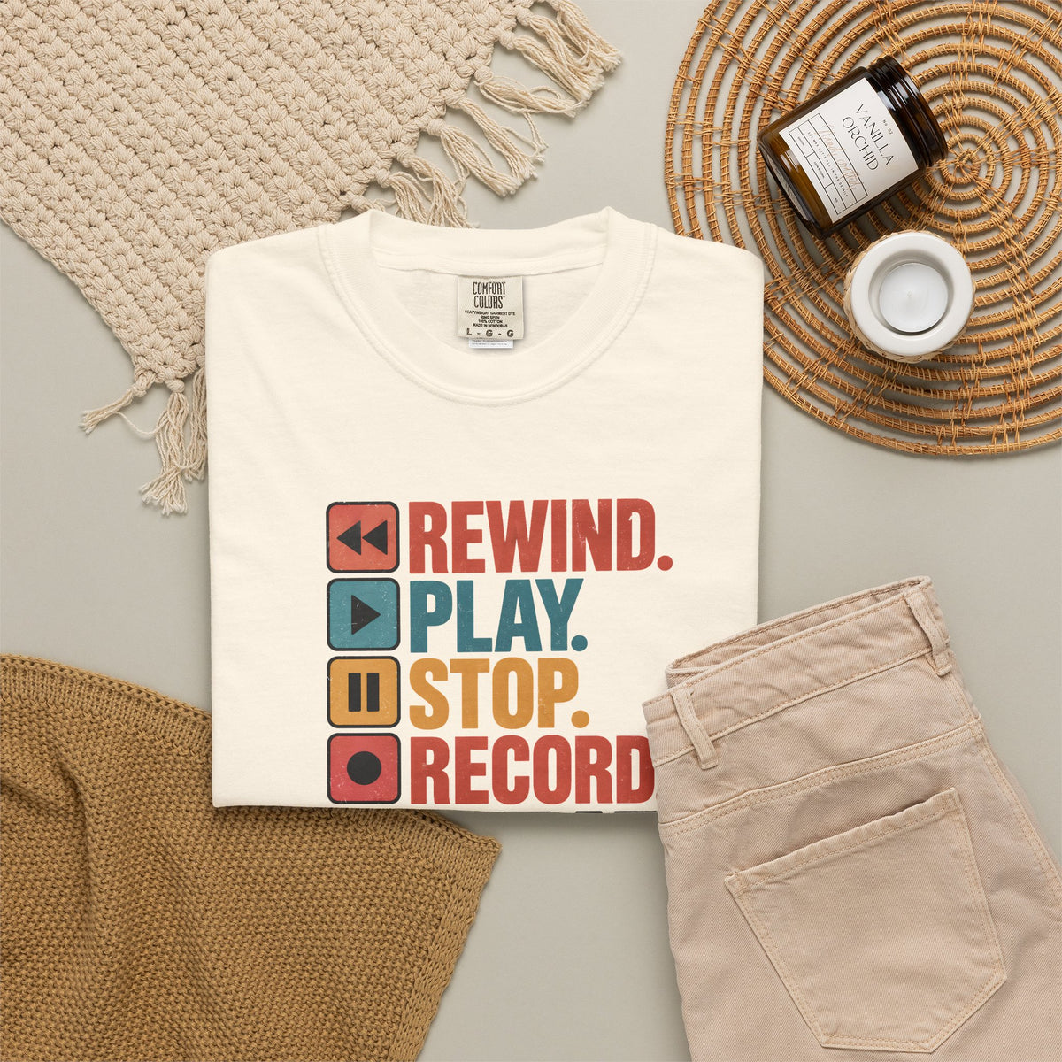 Rewind Play Stop Record Repeat Graphic Retro T-Shirt