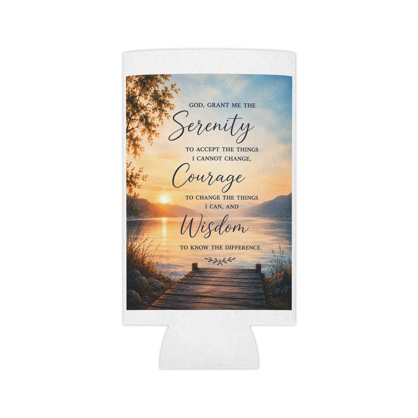 Serenity Prayer Can Cooler – Lakeside Sunset Drink Koozie