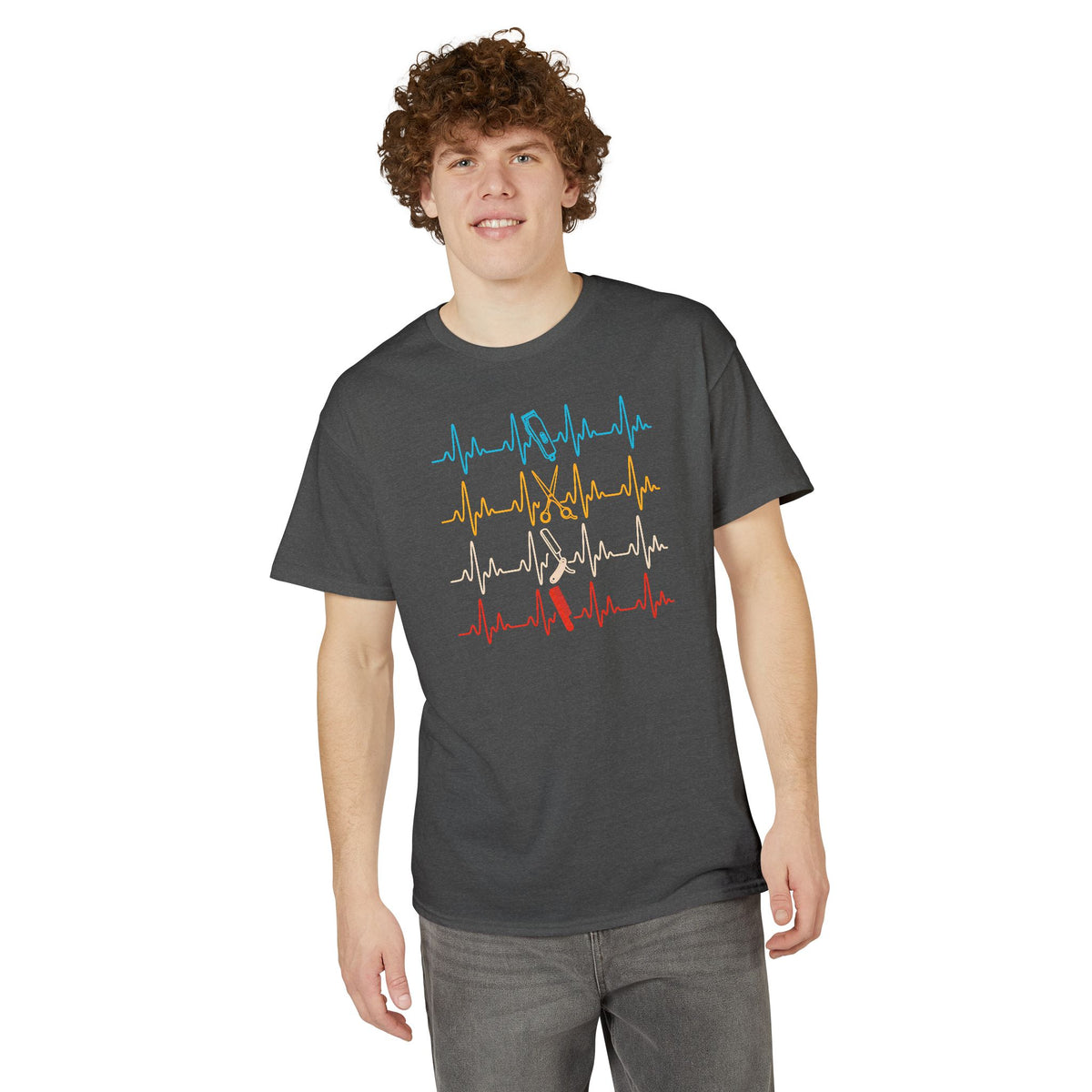 Colorful Heartbeat Barber Stylist Tools Scissors fun Tee T-Shirt