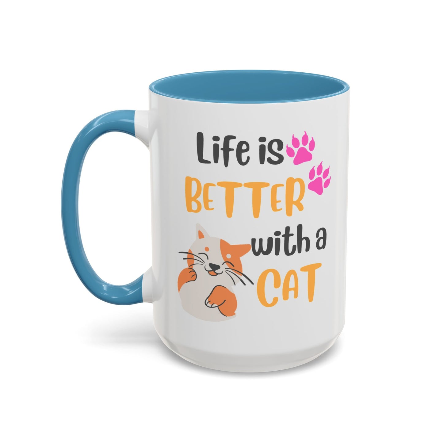 Cat Lover Coffee Mug — "Life Is Better With a Cat" Accent Ceramic Mug (15oz)