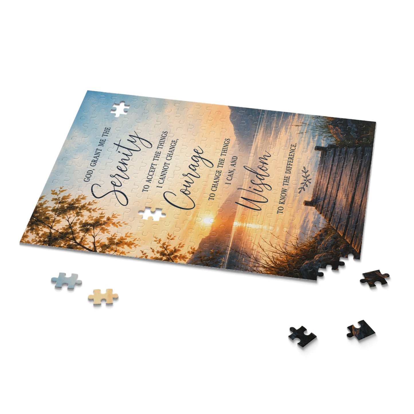 Serenity Prayer Sunset Puzzle — Inspirational 120/252/500-Piece Jigsaw