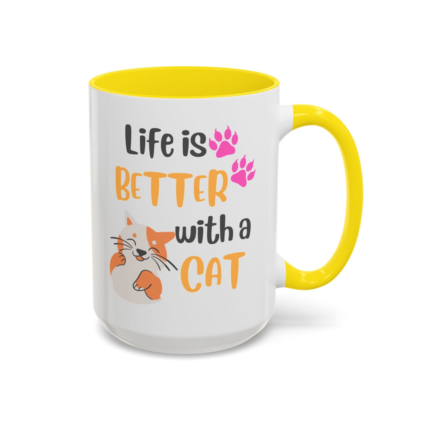 Cat Lover Coffee Mug — "Life Is Better With a Cat" Accent Ceramic Mug (15oz)