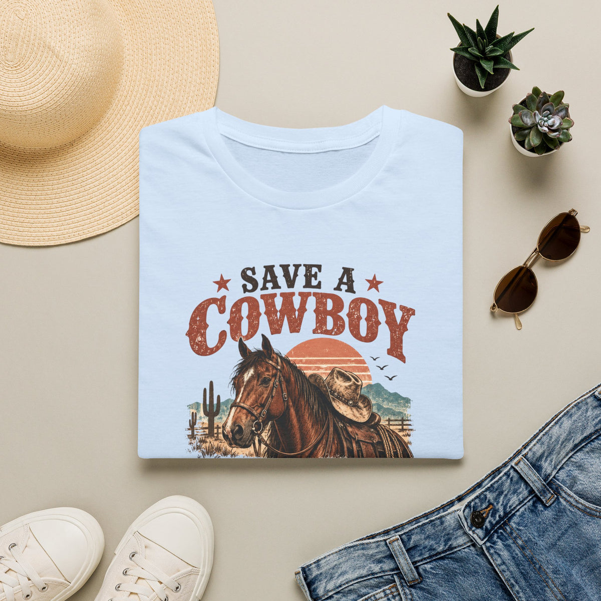Save a Cowboy Ride a Horse T-Shirt — Western Horse Lover Graphic Tee
