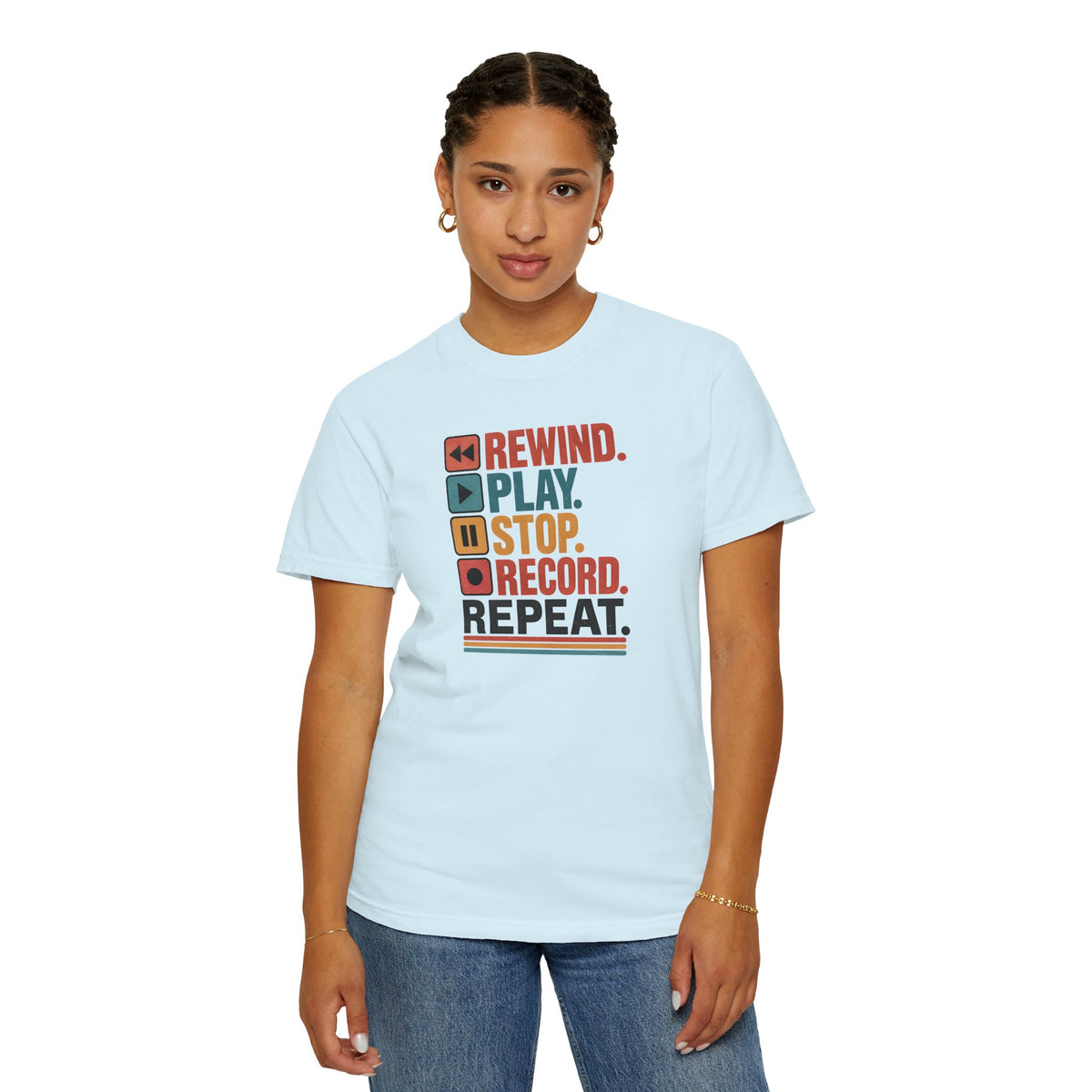 Rewind Play Stop Record Repeat Graphic Retro T-Shirt