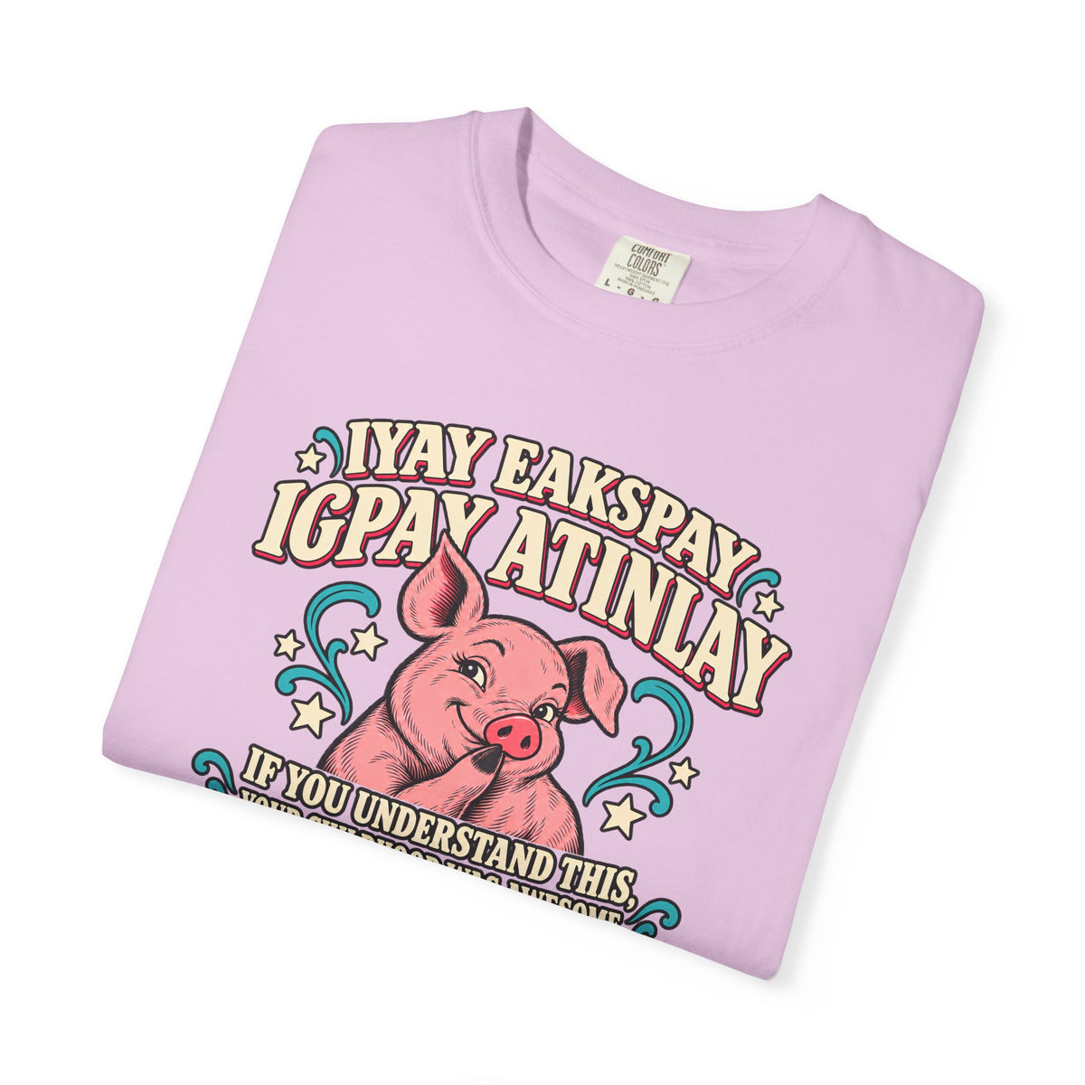 Fluent in Pig Latin Funny Retor 80's Pig Graphic T-Shirt Tee Shirt