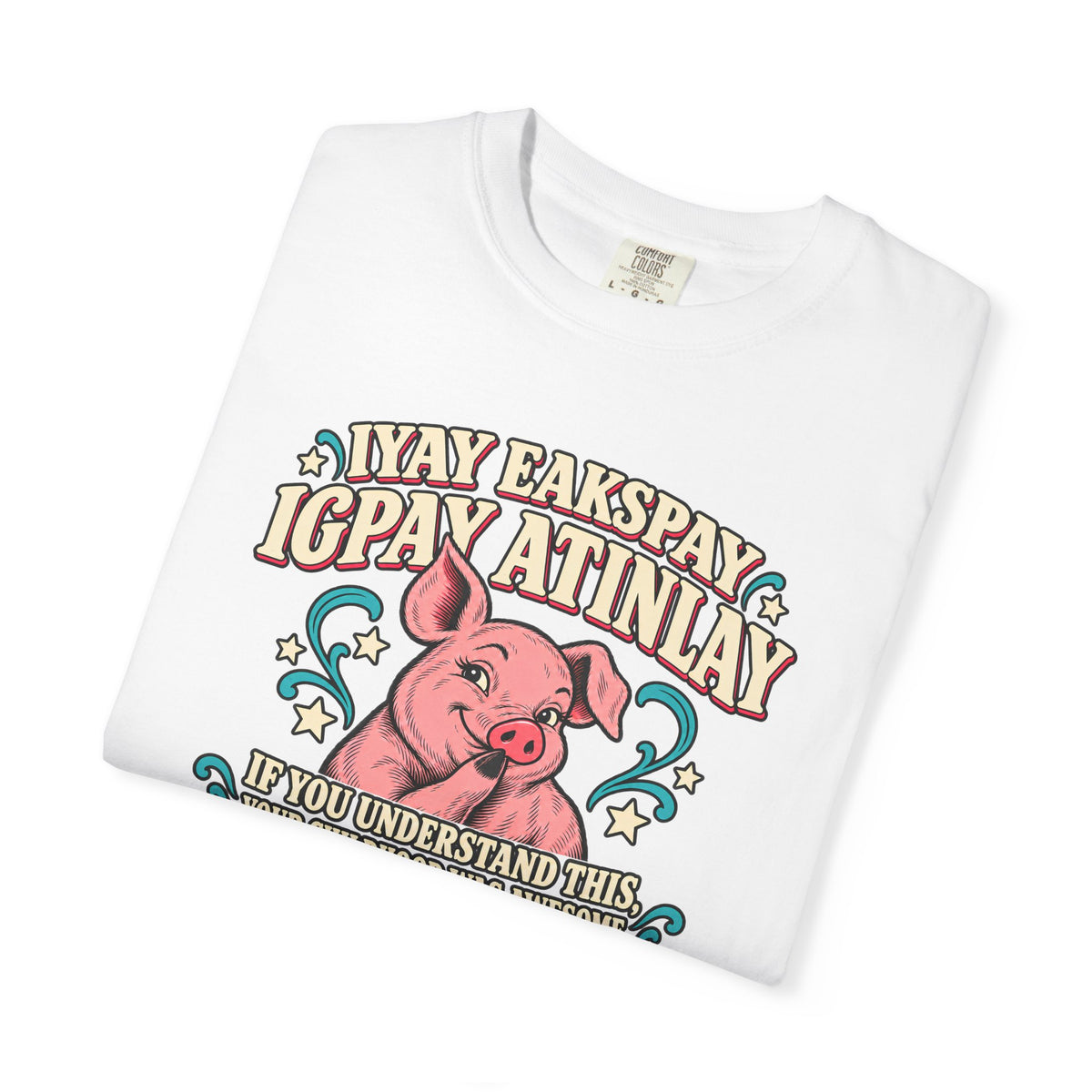 Fluent in Pig Latin Funny Retor 80's Pig Graphic T-Shirt Tee Shirt