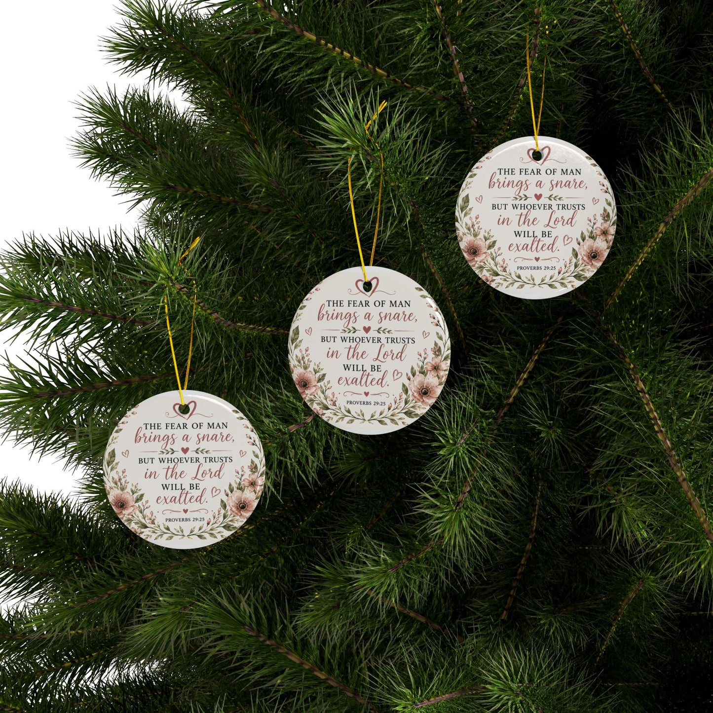 Ceramic Ornament — Proverbs Prayer 29:25 Floral Faith Ornament (Two-Sided)