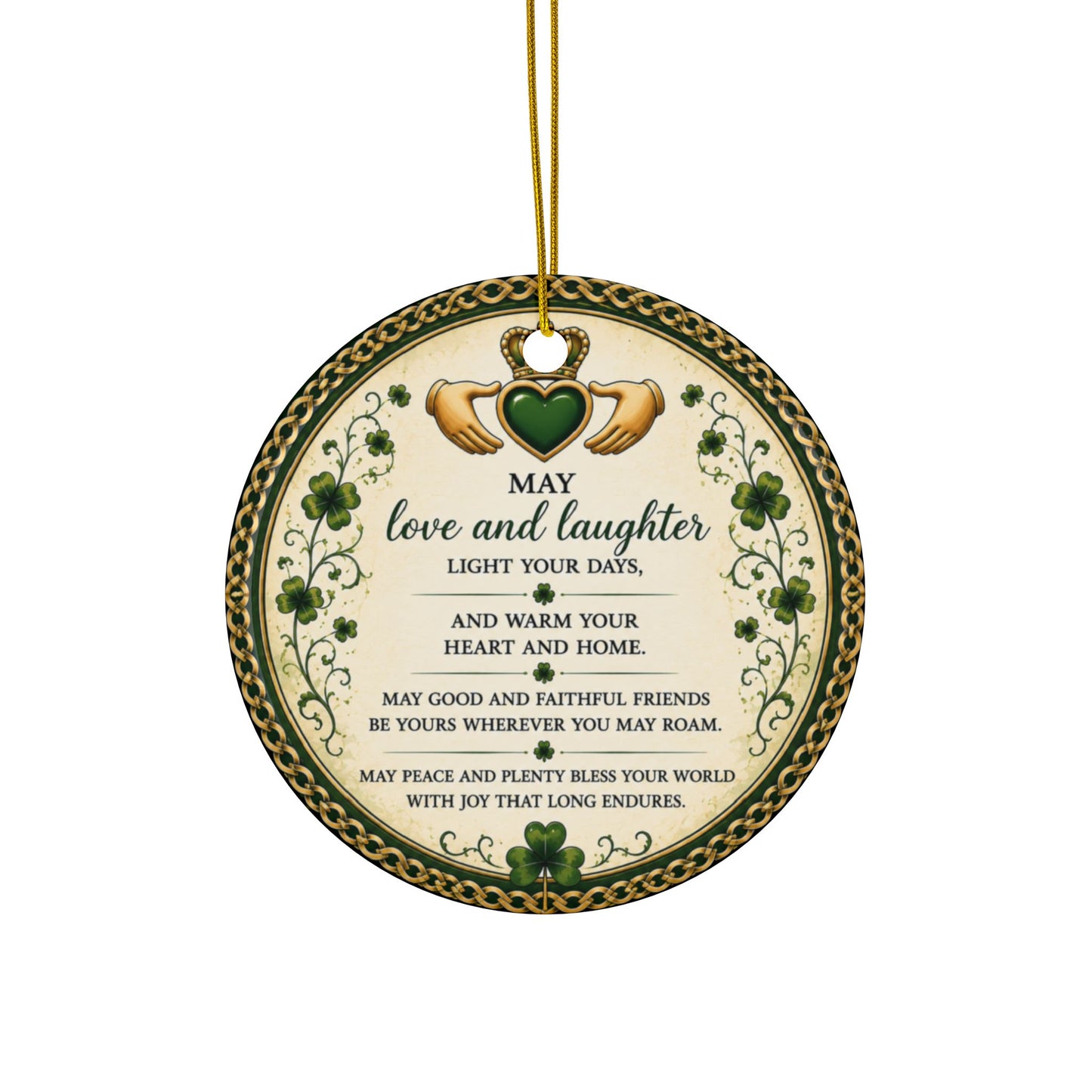 Claddagh Blessing Ceramic Ornament — 2-Sided Irish Prayer Keepsake Decoration