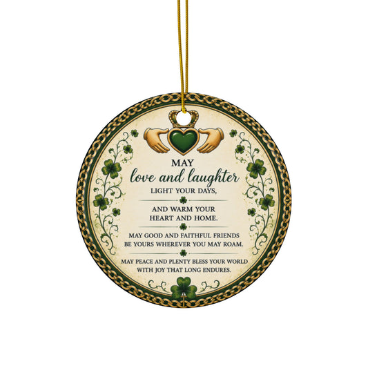 Claddagh Blessing Ceramic Ornament — 2-Sided Irish Prayer Keepsake Decoration
