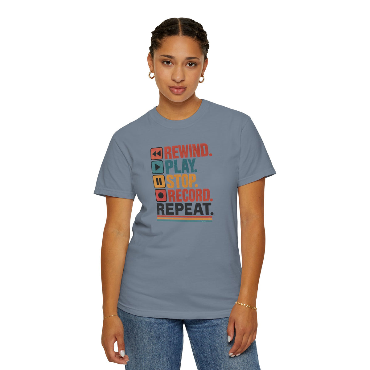 Rewind Play Stop Record Repeat Graphic Retro T-Shirt