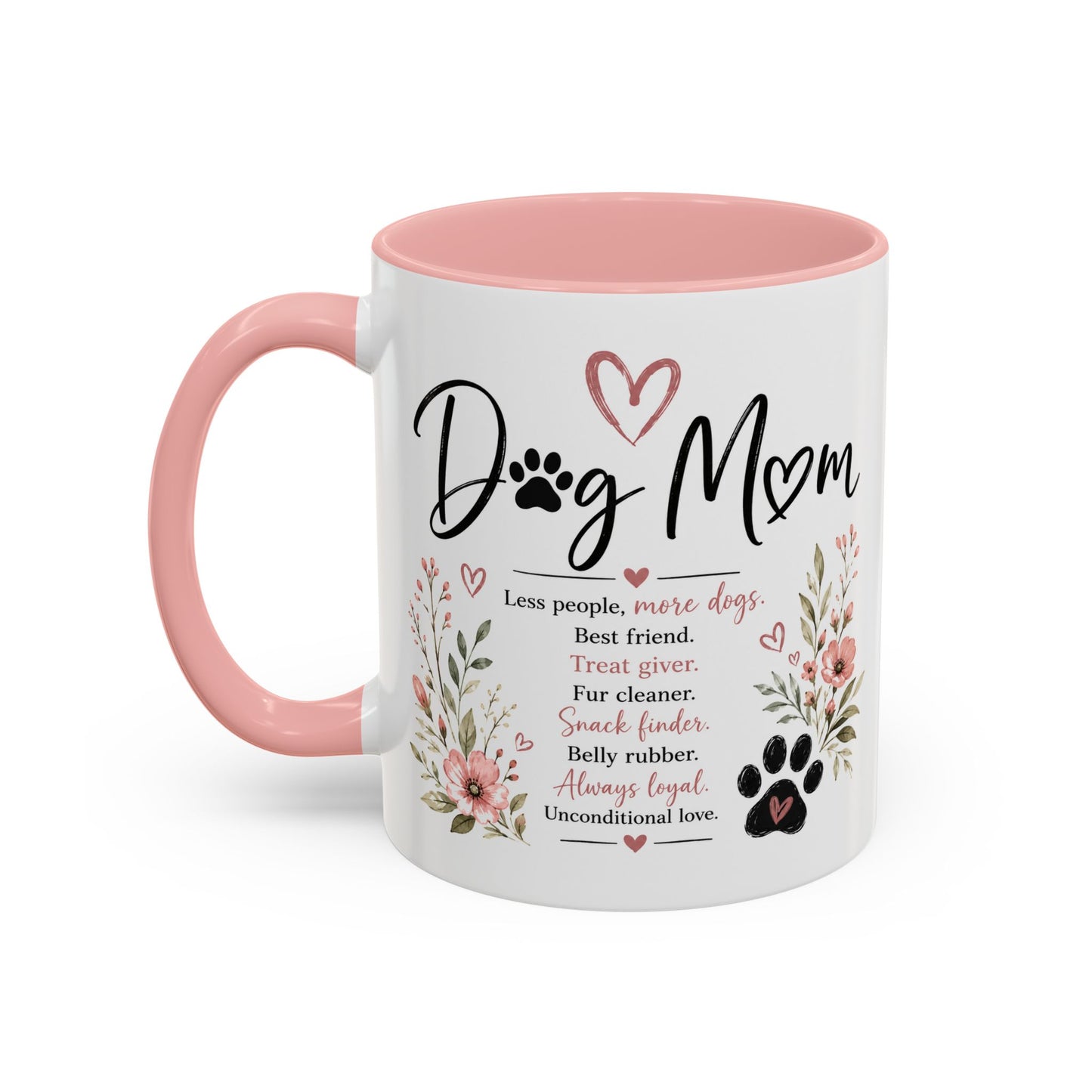 Dog Mom Floral Accent Coffee Mug — "Dog Mom" Paw Print Gift (11/15oz)