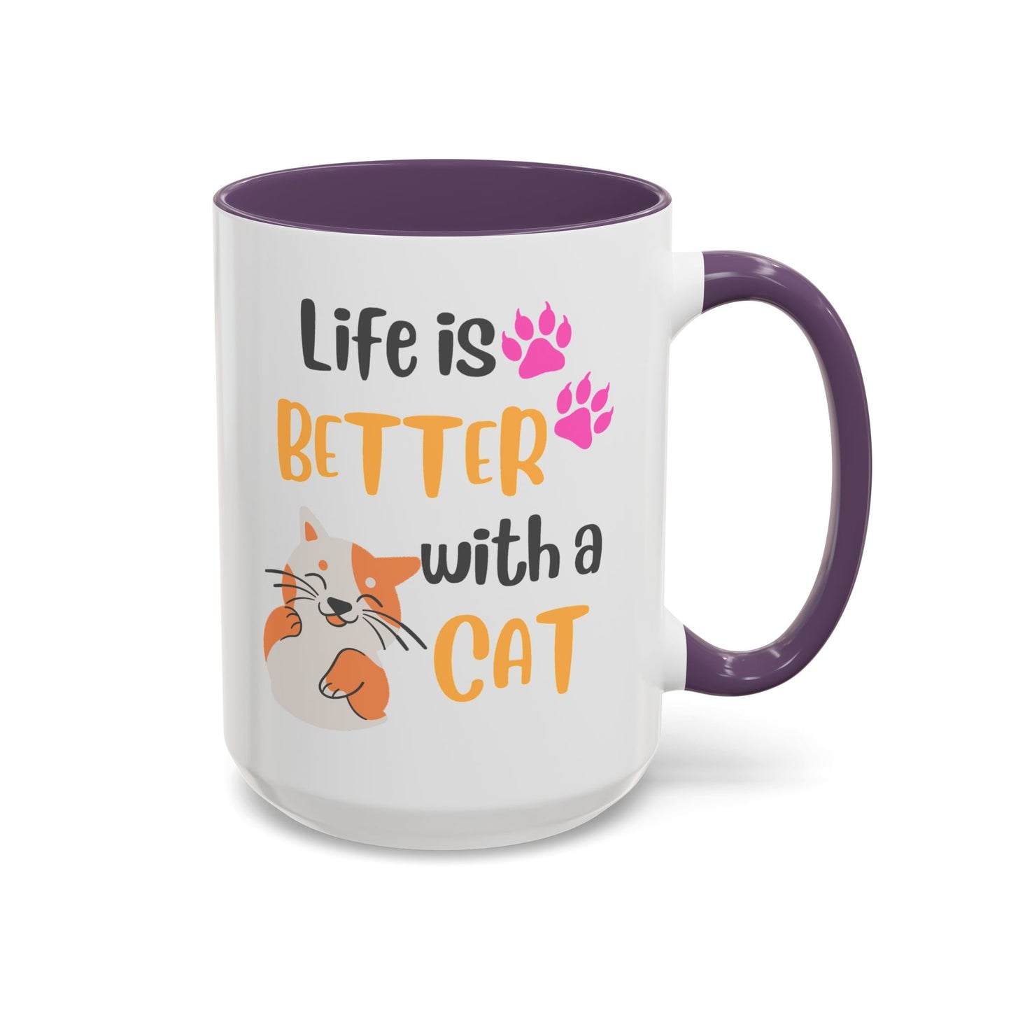Cat Lover Coffee Mug — "Life Is Better With a Cat" Accent Ceramic Mug (15oz)