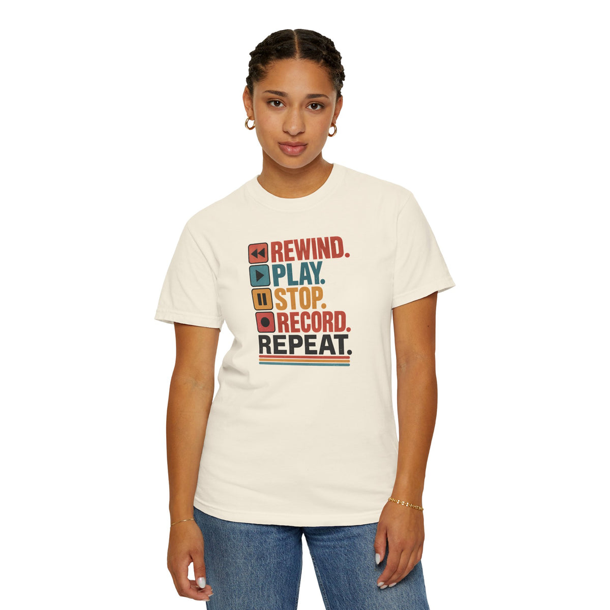 Rewind Play Stop Record Repeat Graphic Retro T-Shirt