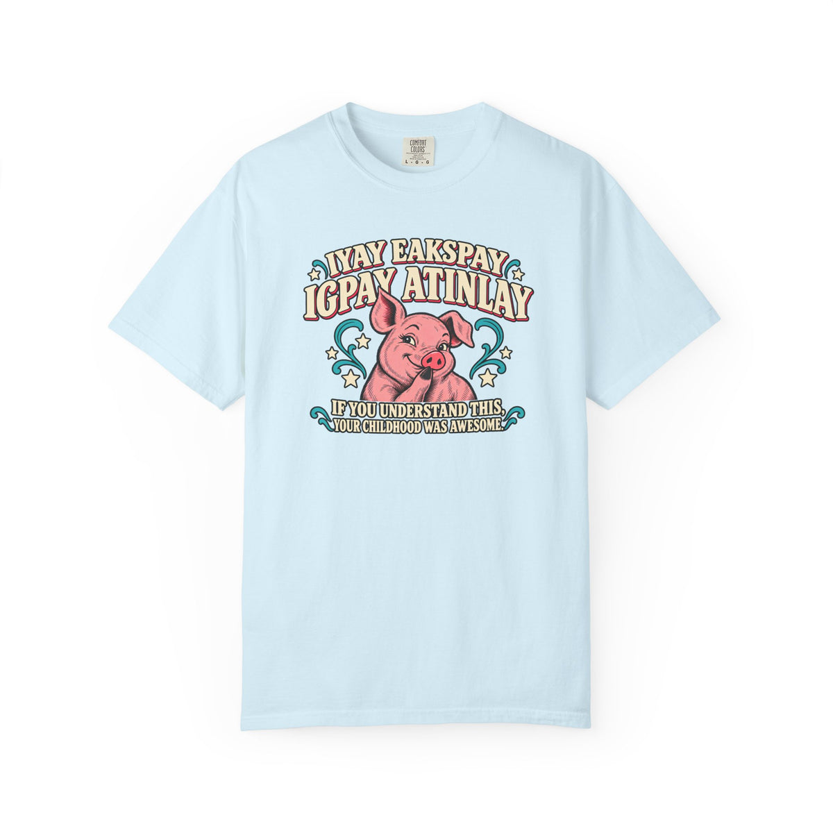 Fluent in Pig Latin Funny Retor 80's Pig Graphic T-Shirt Tee Shirt