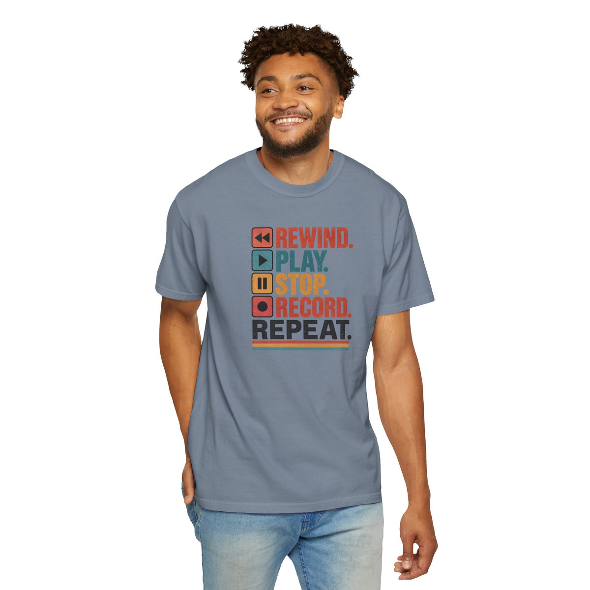 Rewind Play Stop Record Repeat Graphic Retro T-Shirt