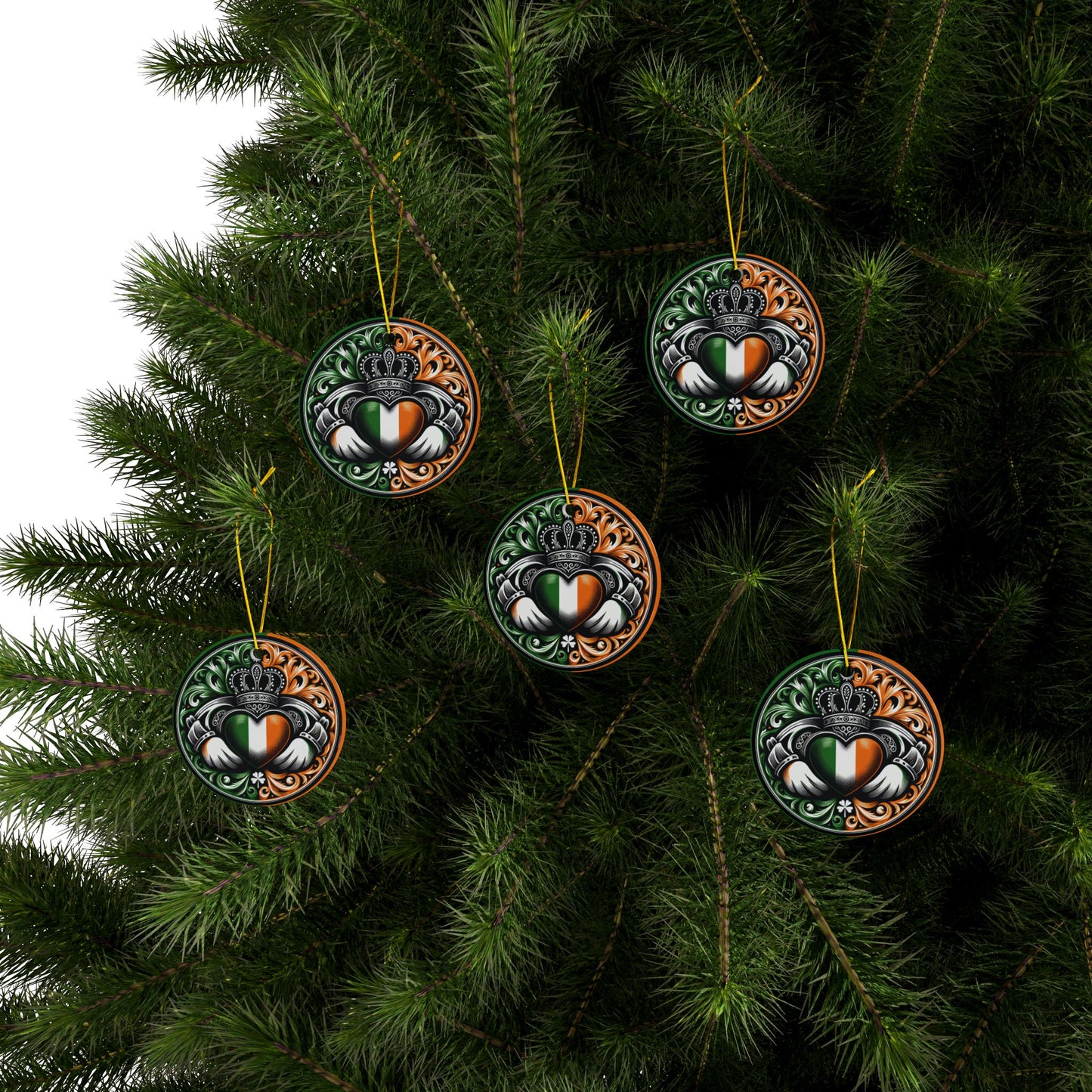 Irish Claddagh Ireland Heritage Ceramic Ornaments, 2-Side Print, (1pc, 3pcs, 5pcs, 10pcs)