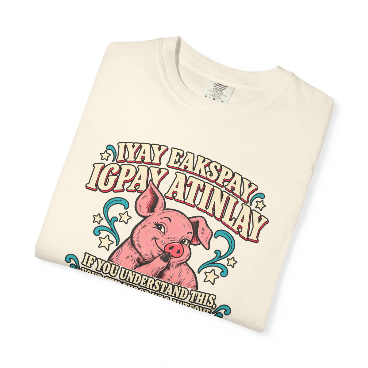 Fluent in Pig Latin Funny Retor 80's Pig Graphic T-Shirt Tee Shirt
