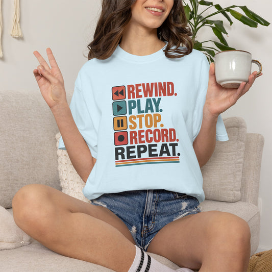 Rewind Play Stop Record Repeat Graphic Retro T-Shirt