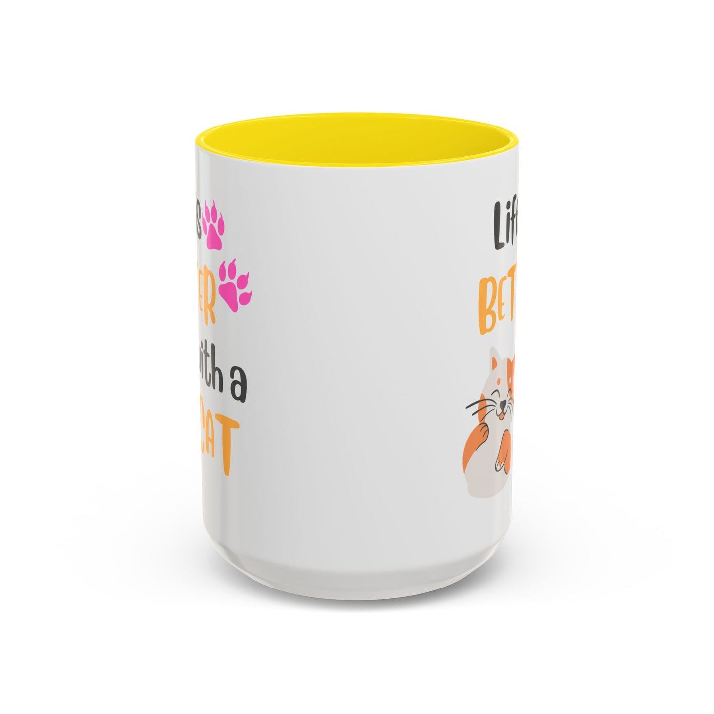 Cat Lover Coffee Mug — "Life Is Better With a Cat" Accent Ceramic Mug (15oz)